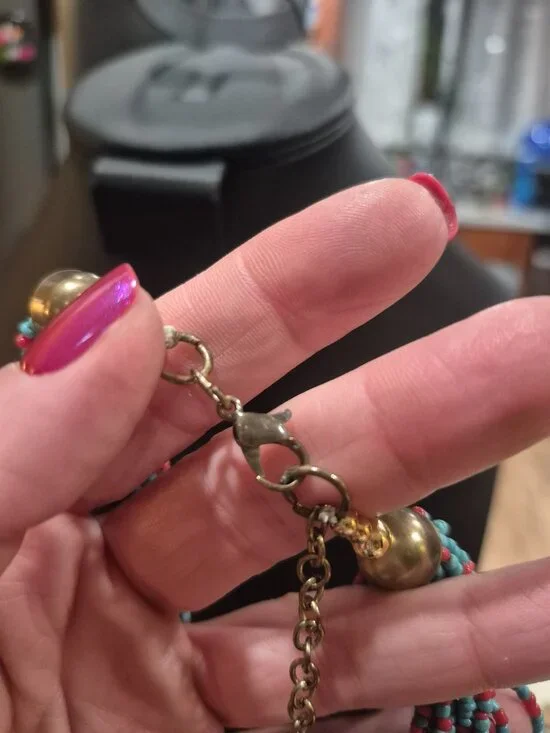 Vintage Bohemian style seed bead coral and turquoise necklace - Picture 6 of 7